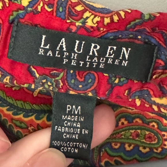 Lauren by Ralph Lauren Red Paisley Button Down Quarter Sleeve Blouse Size MP - Picture 6 of 7